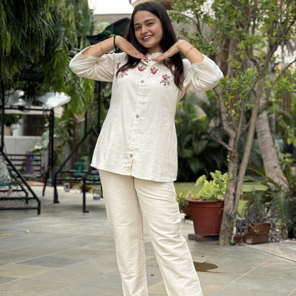 Chic Embroidered Floral Co-Ords Set
