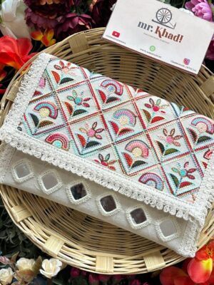 Elegant Handmade White Multi-Designer Purse