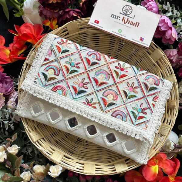 Elegant Handmade White Multi-Designer Purse