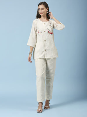 Red Round Flower Designer Co-ord Set