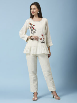 Elegant Embroidered Khadi Co-ord Set
