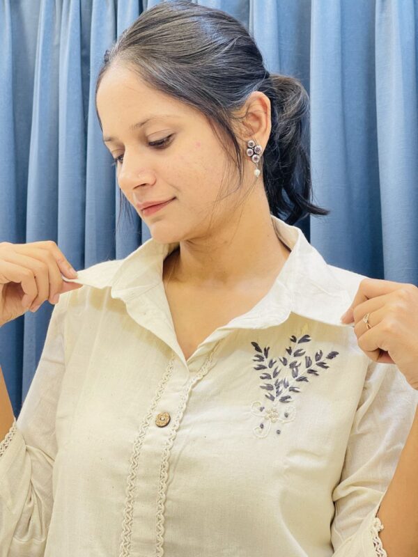 Pure Cotton Khadi Designer Collar Neck Shirt - Image 2