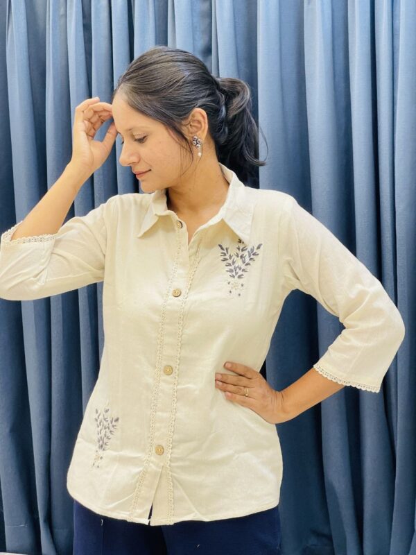 Pure Cotton Khadi Designer Collar Neck Shirt - Image 3