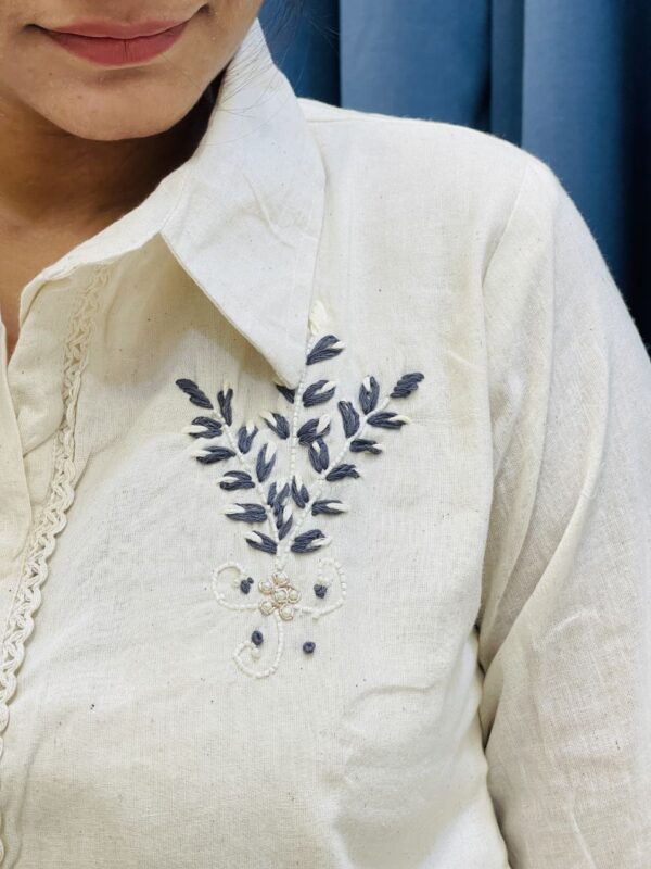 Pure Cotton Khadi Designer Collar Neck Shirt - Image 5