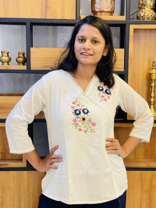 Khadi Cotton V-Neck Fancy Top - Image 4