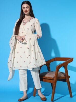 Khadi Pure Cotton Elegance Kurti Pant And Duppta Set