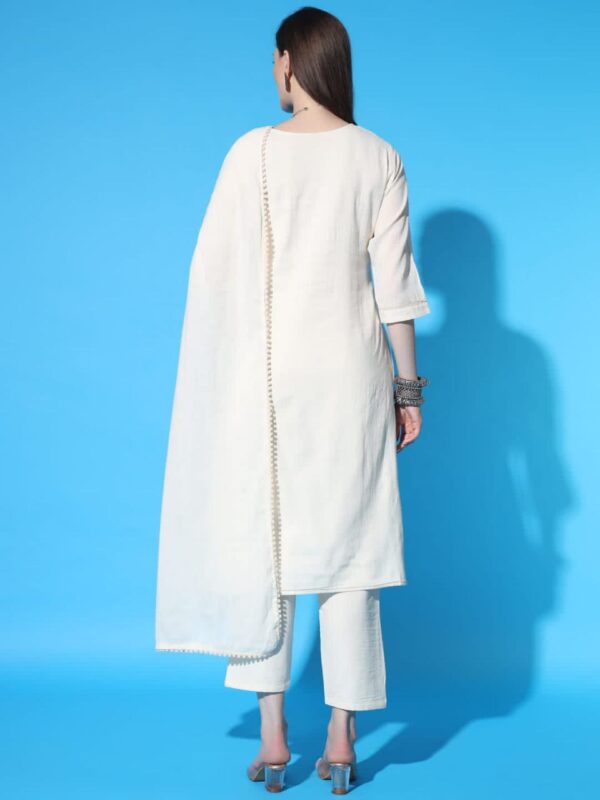 Khadi Cotton Hand Work Kurti Pant and Dupatta Set - Image 2