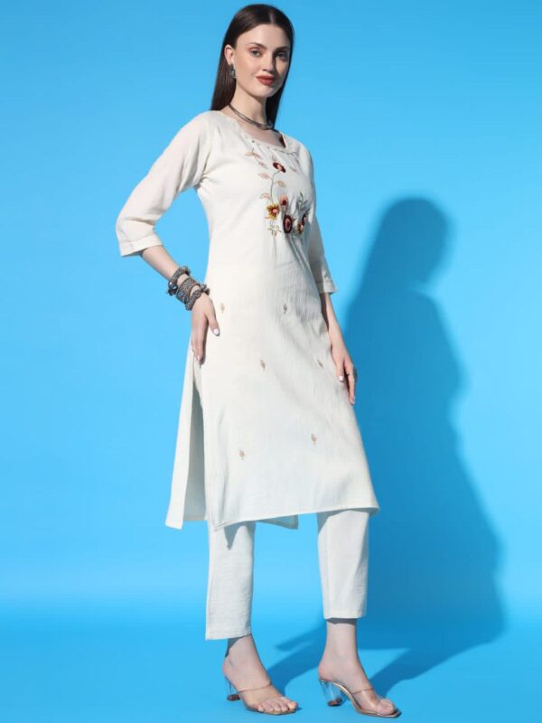 Khadi Cotton Hand Work Kurti Pant and Dupatta Set - Image 3