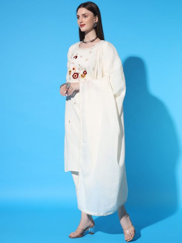 Khadi Cotton Hand Work Kurti Pant and Dupatta Set - Image 5