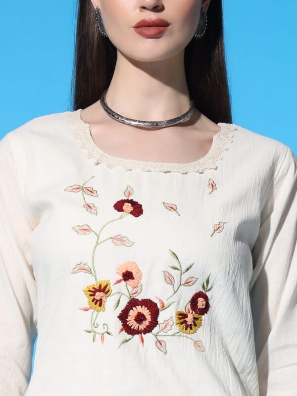 Khadi Cotton Hand Work Kurti Pant and Dupatta Set - Image 7