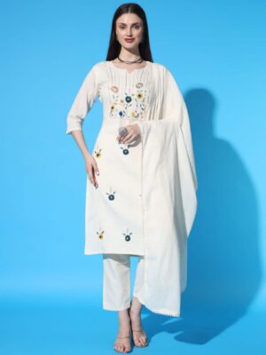 Handcrafted Khadi Cotton Kurti Pant With Duppta Set