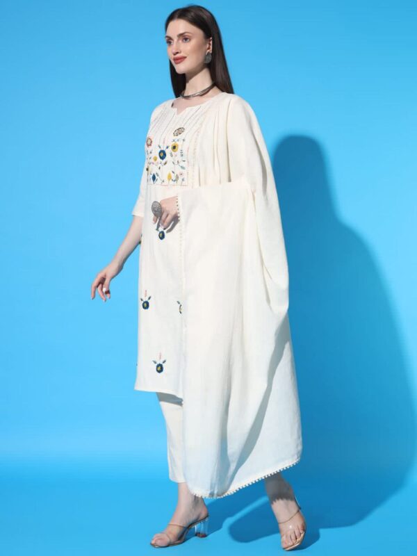 Handcrafted Khadi Cotton Kurti Pant With Duppta Set - Image 2