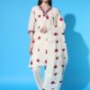 Red Flower Khadi Cotton Designer Kurti Pant Set