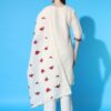 Red Flower Khadi Cotton Designer Kurti Pant Set - Image 4