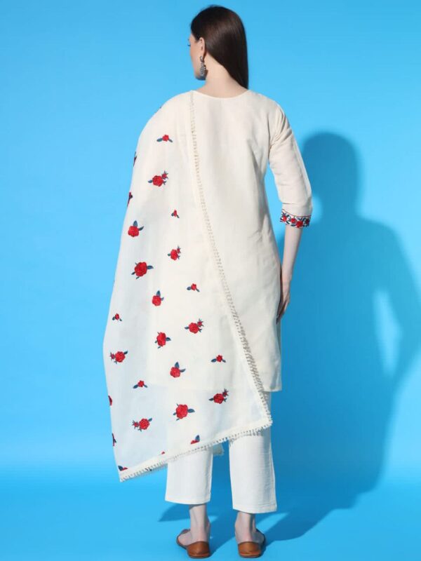 Red Flower Khadi Cotton Designer Kurti Pant Set - Image 4
