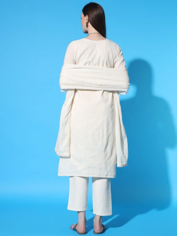 Colorful Handwork Khadi Cotton Kurti Pant and Dupatta Set - Image 2