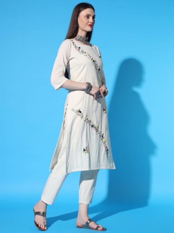 Colorful Handwork Khadi Cotton Kurti Pant and Dupatta Set - Image 3