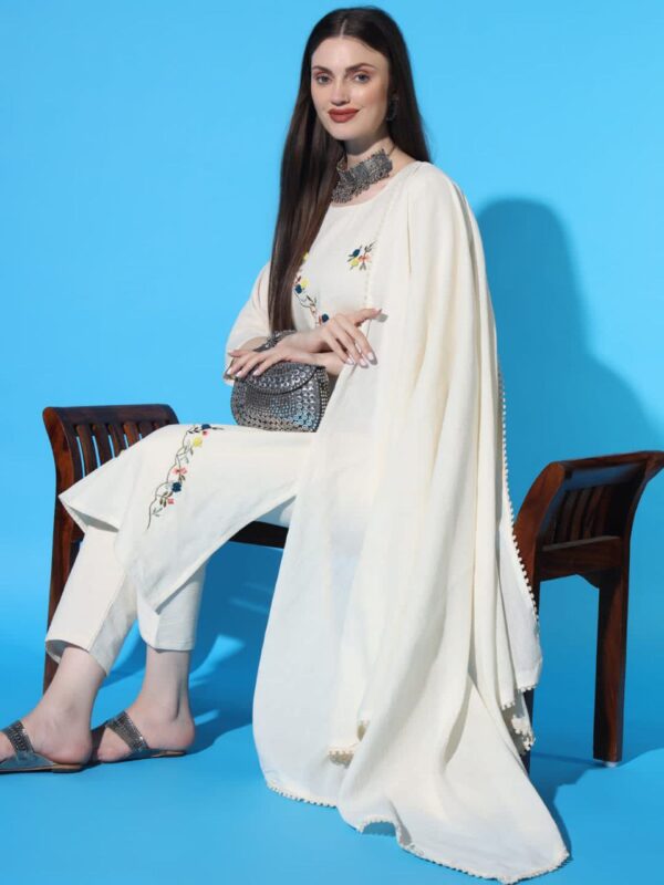Colorful Handwork Khadi Cotton Kurti Pant and Dupatta Set - Image 7