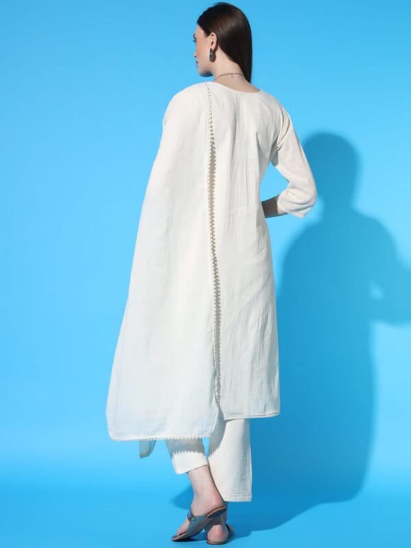 Flower Desgin Khadi Cotton Kurti Pant With Duppta  Set - Image 2