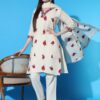 Red Flower Khadi Cotton Designer Kurti Pant Set - Image 6