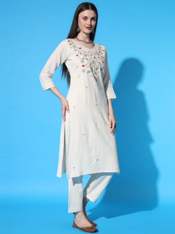 Flower Desgin Khadi Cotton Kurti Pant With Duppta  Set - Image 3