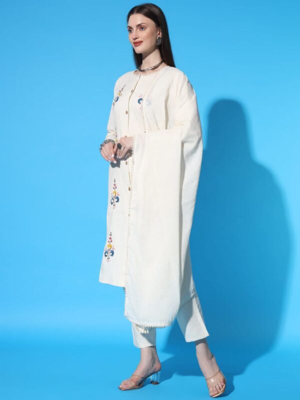 Khadi Cotton Designer Kurti Pant Dupatta Set - Image 2