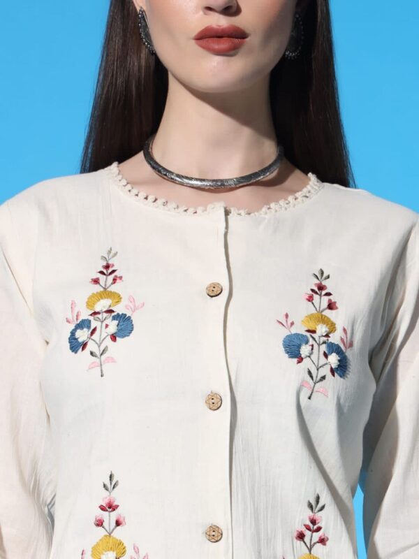 Khadi Cotton Designer Kurti Pant Dupatta Set - Image 3