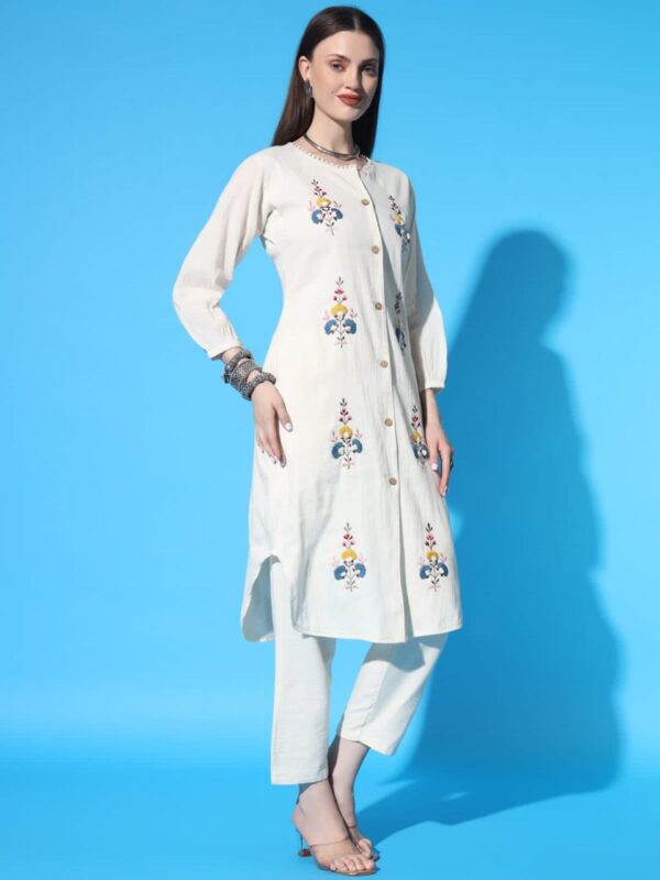 Khadi Cotton Designer Kurti Pant Dupatta Set - Image 4