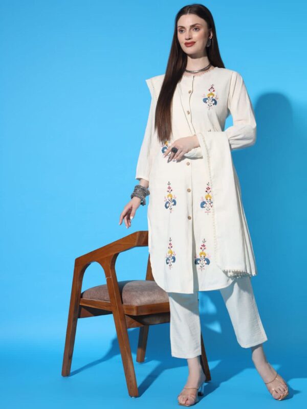 Khadi Cotton Designer Kurti Pant Dupatta Set - Image 5