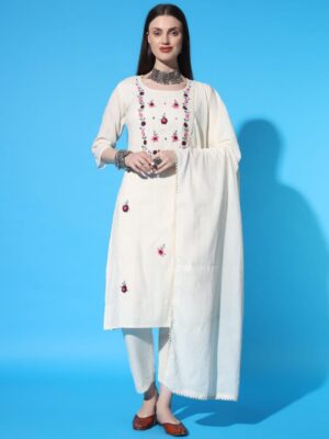 Exclusive Pure Cotton Khadi Embroidered Dress
