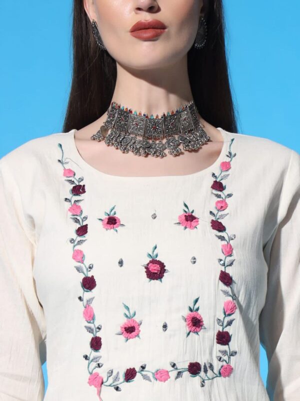 Exclusive Pure Cotton Khadi Embroidered Dress - Image 6