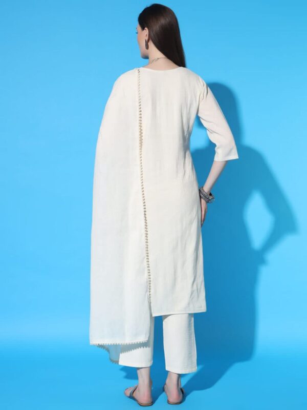 New Launching Cotton Khadi Embroidered Kurti Pant And Dupta Set - Image 7
