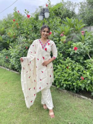Red Flower Designer Kurti Set