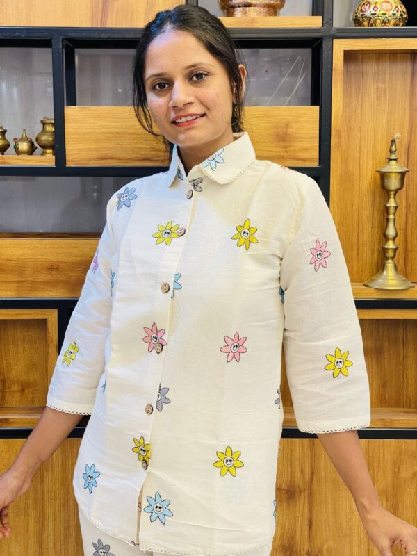 Pure Cotton Khadi Embroidered Co-ord Set - Image 2