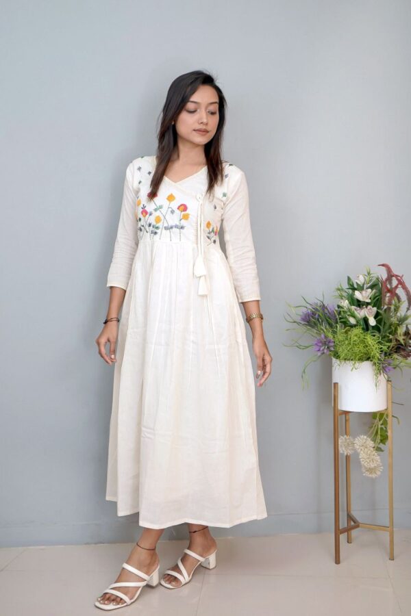 Pure Khadi Cotton Threads Work Full Flair Dress