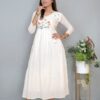 Pure Khadi Cotton Threads Work Full Flair Dress - Image 3