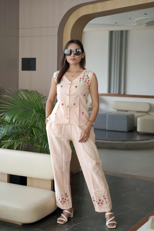 Peach Khadi Cotton Co-ord Set