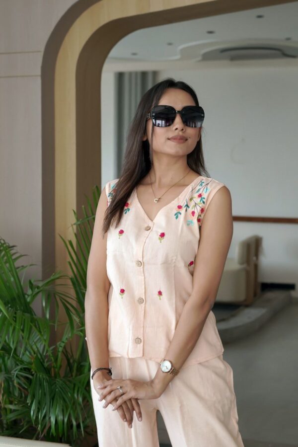 Peach Khadi Cotton Co-ord Set - Image 3