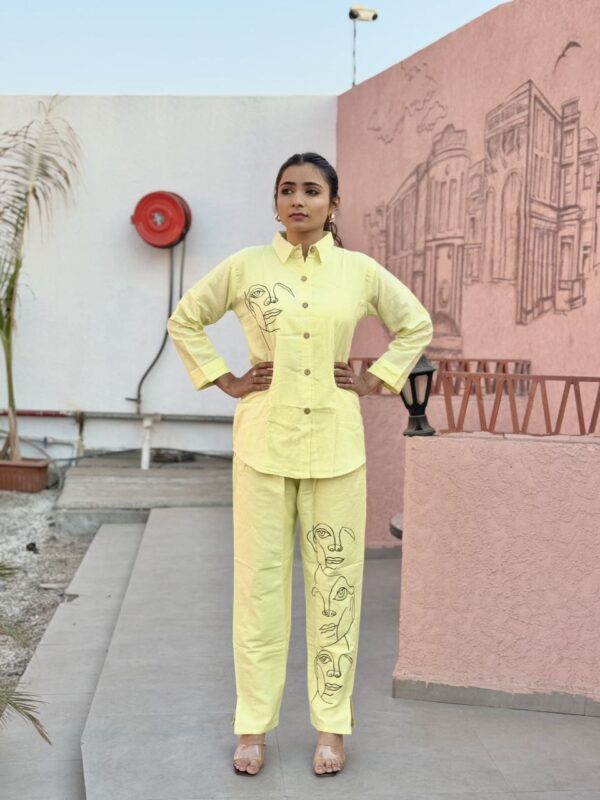 Sunshine Yellow Colour Khadi Co-ord Set - Image 2