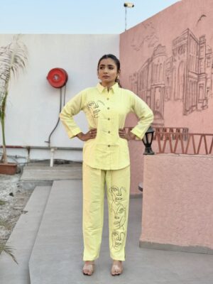 Sunshine Yellow Colour Khadi Co-ord Set
