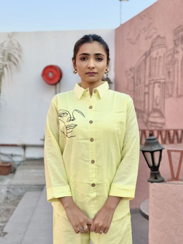 Sunshine Yellow Colour Khadi Co-ord Set - Image 4