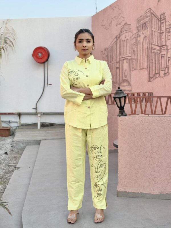 Sunshine Yellow Colour Khadi Co-ord Set - Image 6