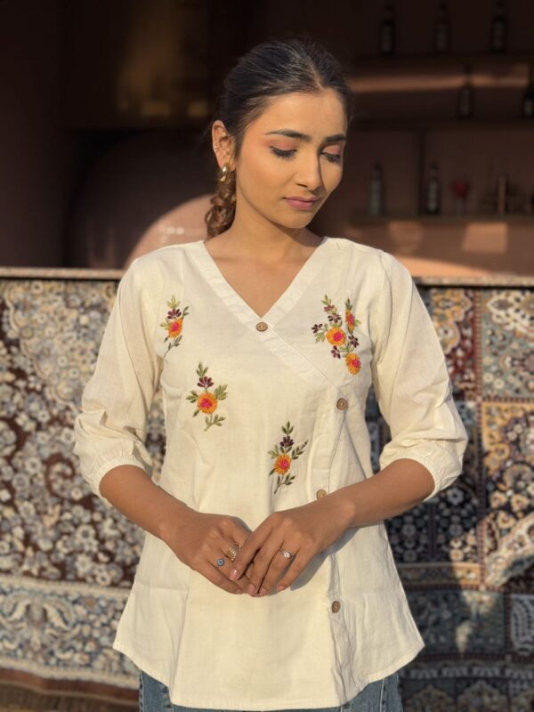 Elegant Khadi Cotton V-Neck Top - Image 2