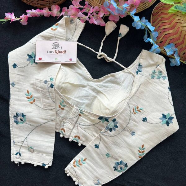 Elegant Blue Camric Khadi Cotton Blouse - Image 2