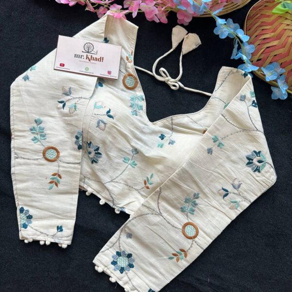 Elegant Blue Camric Khadi Cotton Blouse