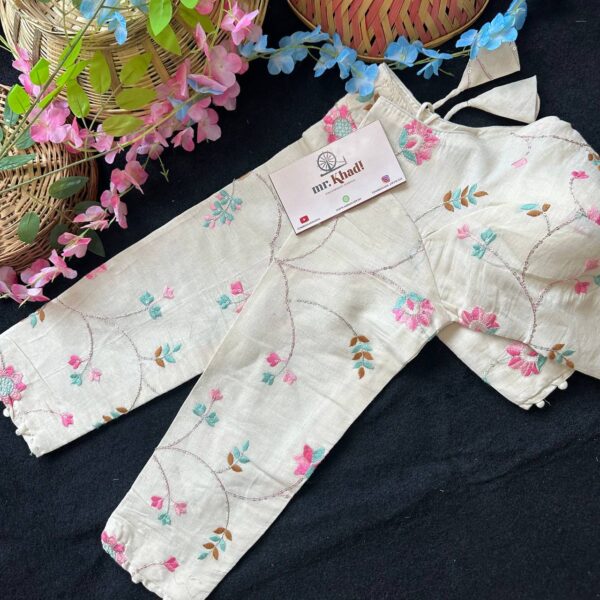 Pure Camric Khadi Cotton Pink Flower Designer Blouse - Image 2