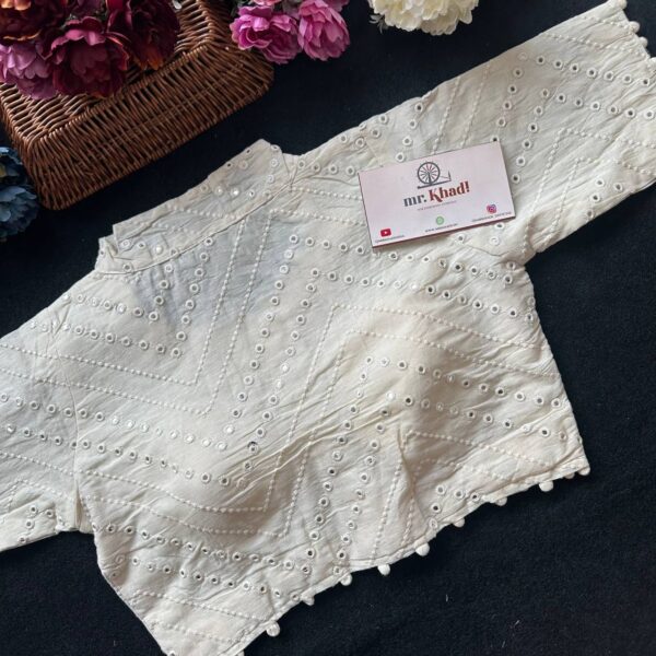 Pure Camric Khadi Cotton Mirror Work Designer Blouse - Image 3