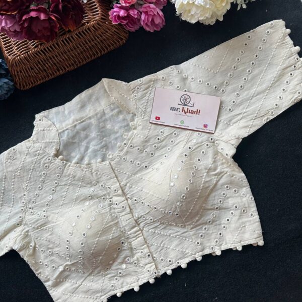 Pure Camric Khadi Cotton Mirror Work Designer Blouse