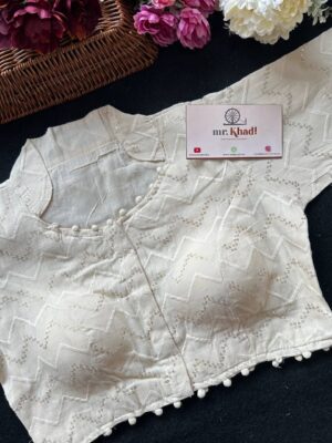 Pure Camric Khadi Cotton Zig Zag Desgin Blouse
