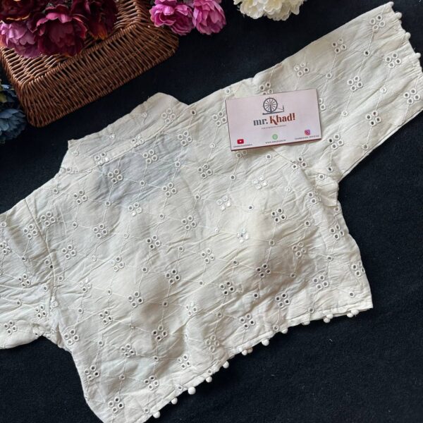 Pure Camric Khadi Cotton Embroidered Blouse - Image 3